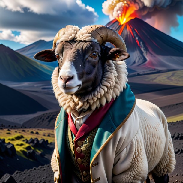 Picture of a sheep in a coat in the volcano