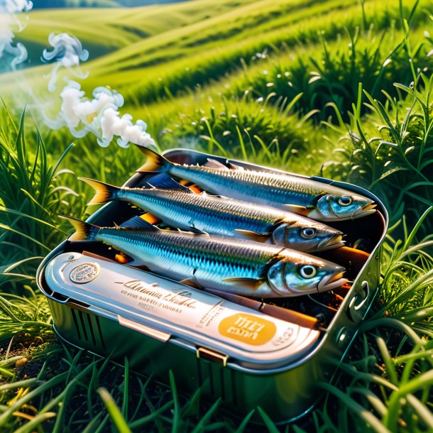 Photo of a smoking of a sardines in the meadow