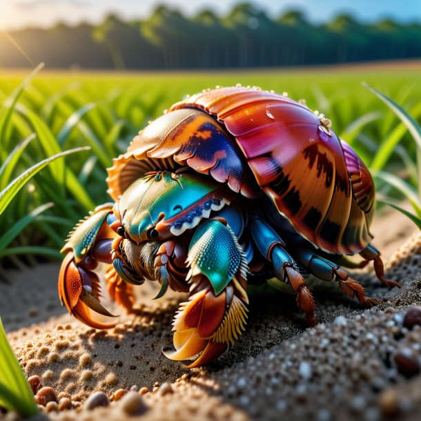 Photo of a sleeping of a hermit crab on the field