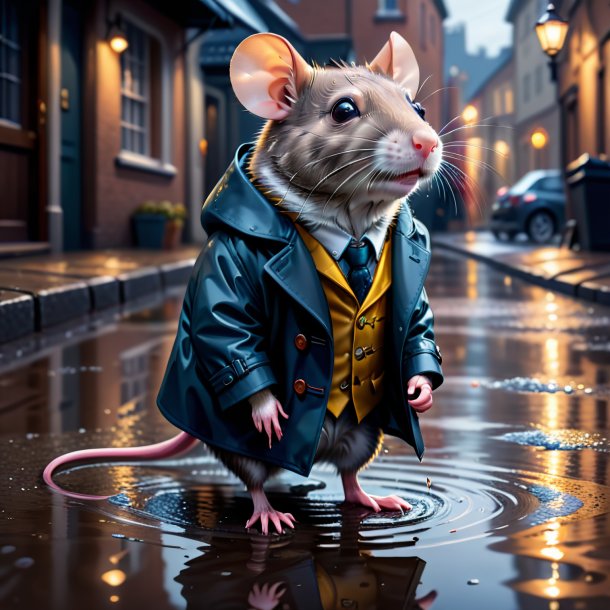 Illustration of a rat in a coat in the puddle