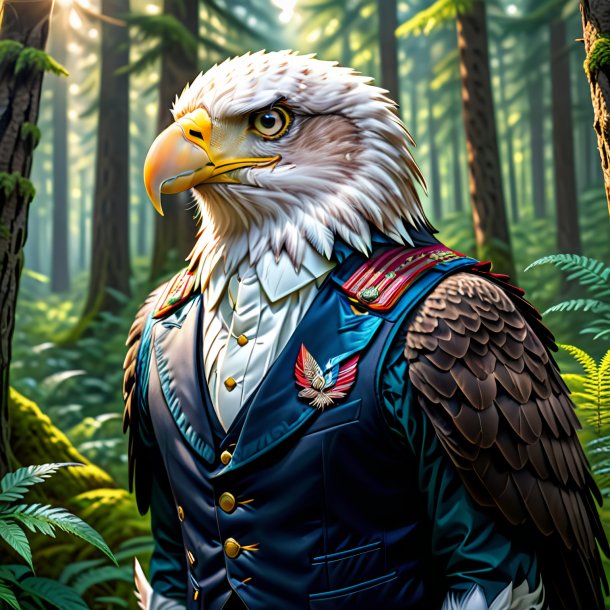 Dessin d'un aigle dans un gilet dans la forêt