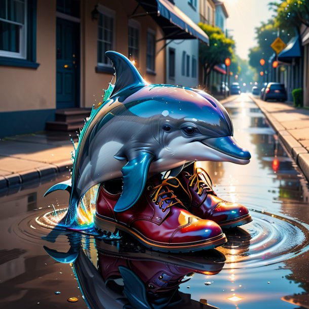 Drawing of a dolphin in a shoes in the puddle