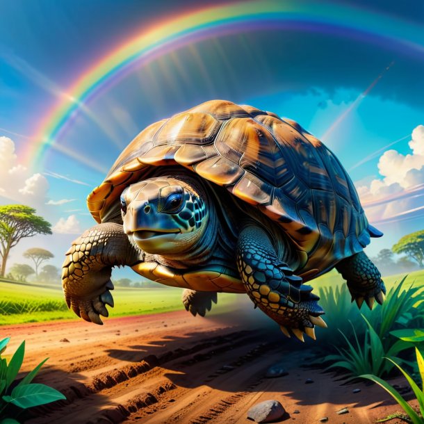 Foto de un salto de una tortuga en el arco iris