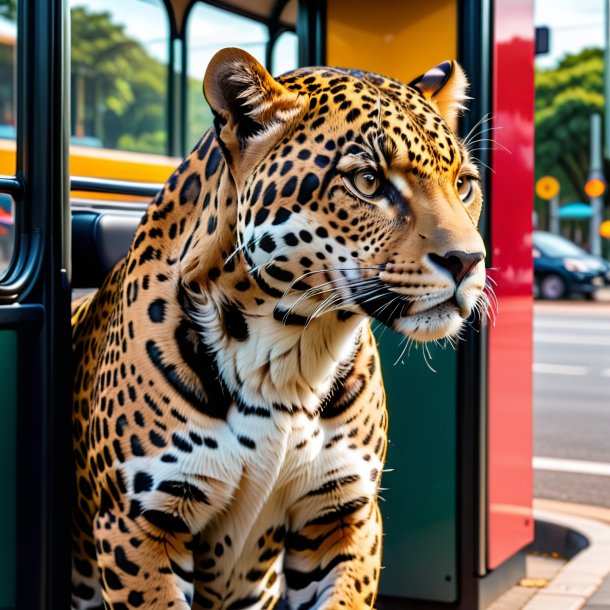 Pic d'un jaguar dans une ceinture sur l'arrêt de bus