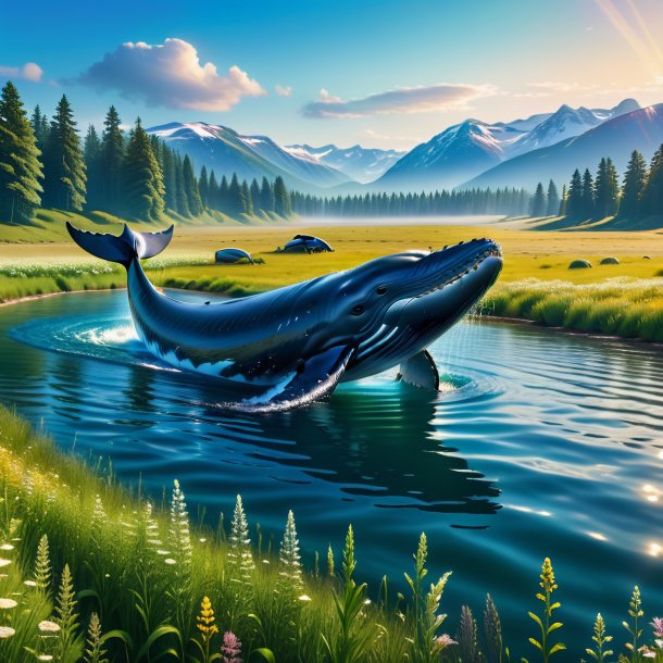 Pic of a swimming of a whale in the meadow