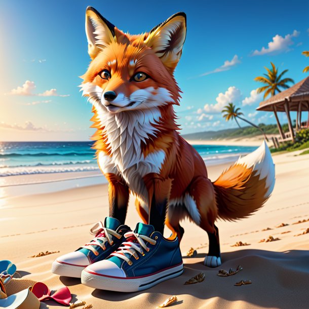 Illustration of a fox in a shoes on the beach