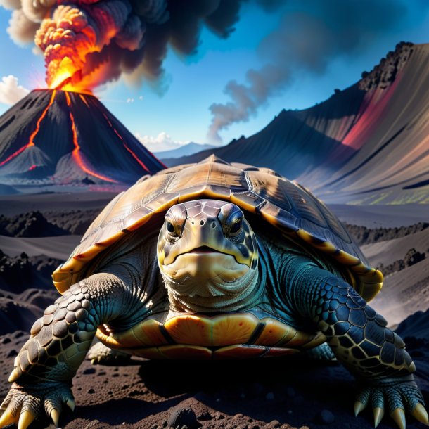 Photo of a turtle in a belt in the volcano