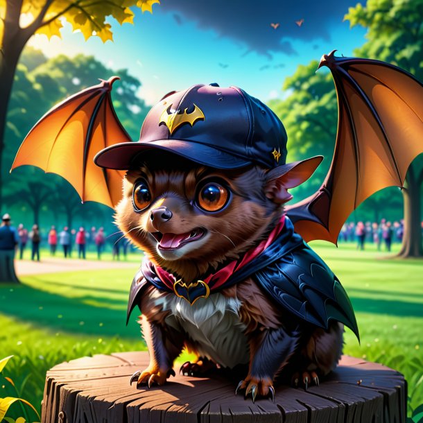 Illustration of a bat in a cap in the park