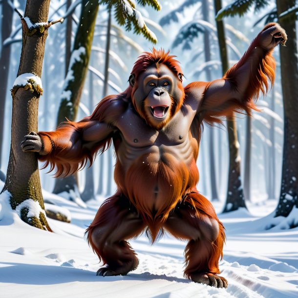 Photo of a dancing of a orangutan in the snow