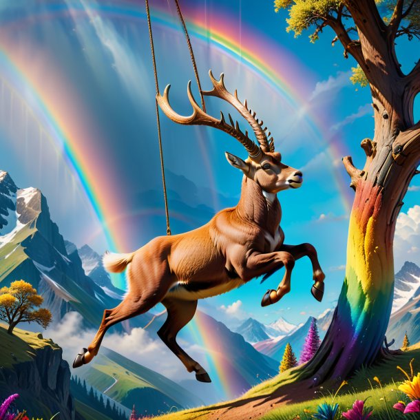 Image of a swinging on a swing of a ibex on the rainbow