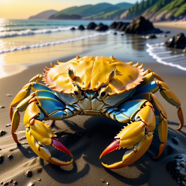 Picture of a crab in a yellow coat