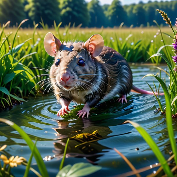 Image d'une baignade d'un rat dans la prairie