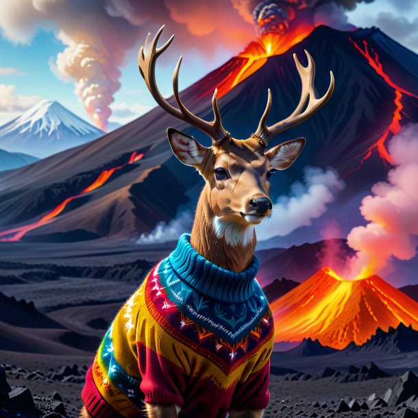 Picture of a deer in a sweater in the volcano