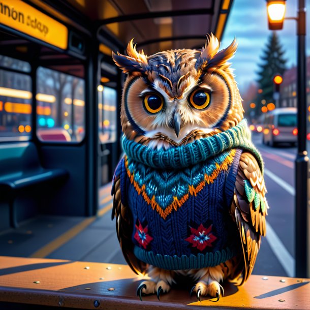 Pic of a owl in a sweater on the bus stop