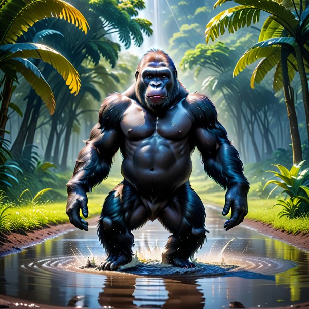 Picture of a dancing of a gorilla in the puddle