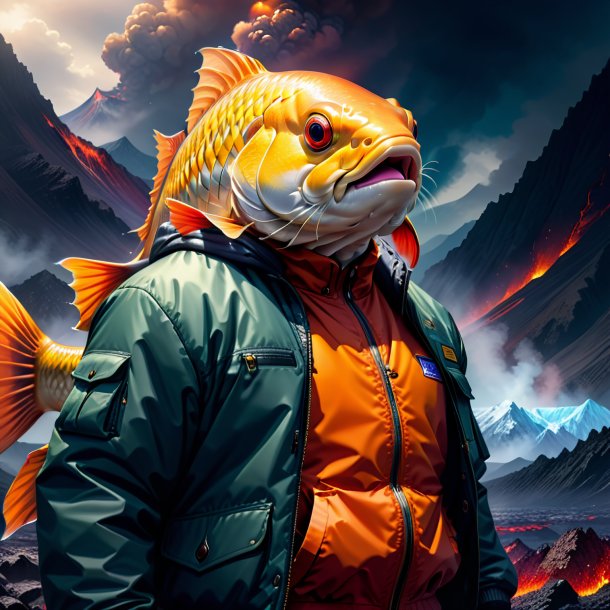 Drawing of a carp in a jacket in the volcano