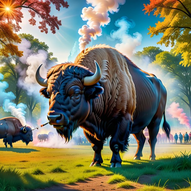 Image of a smoking of a buffalo in the park