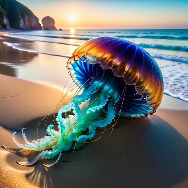 Imagen de un descanso de una medusa en la playa