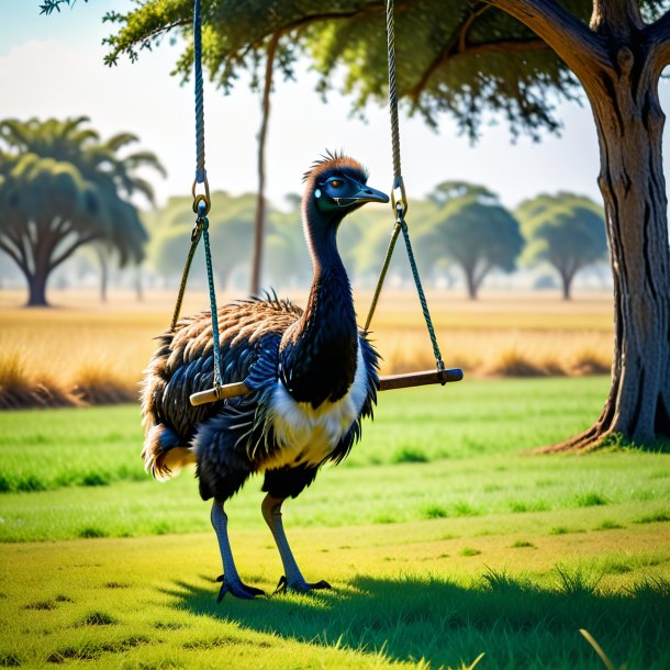 Imagem de um balanço em um balanço de uma emu no campo