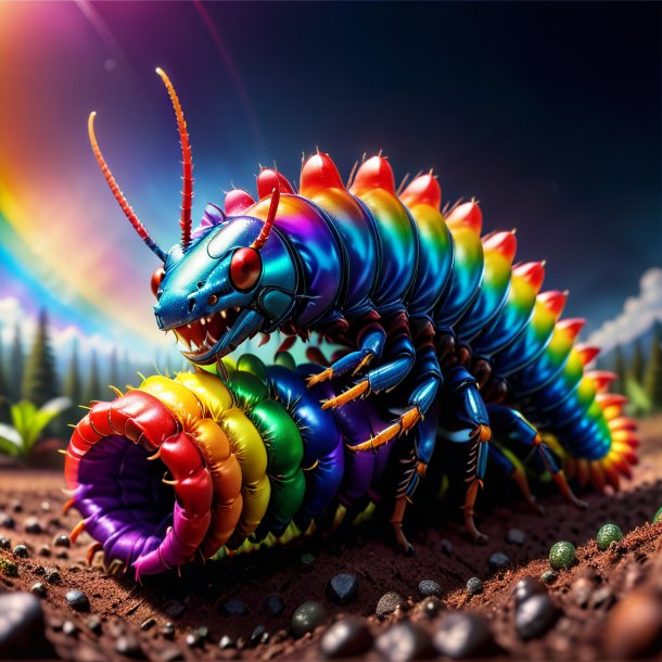 Picture of a centipede in a gloves on the rainbow