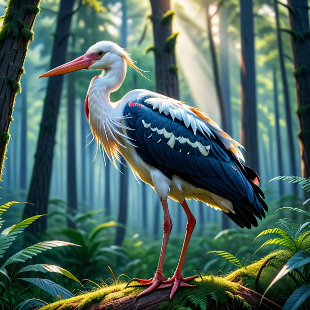 Image of a stork in a jeans in the forest