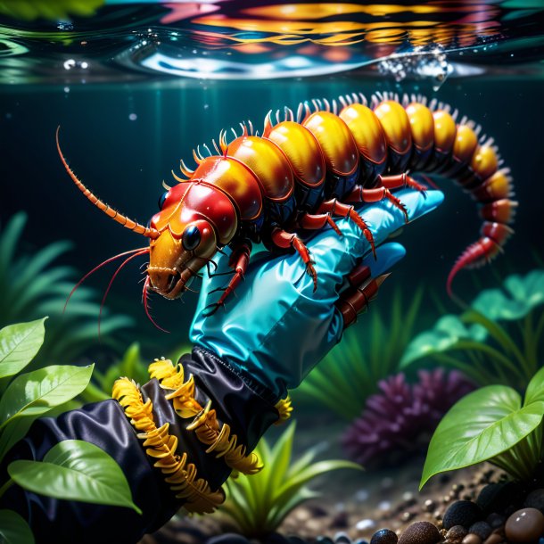 Picture of a centipede in a gloves in the water