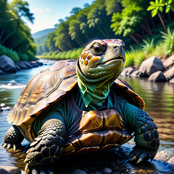 Image d'une tortue dans un gilet dans la rivière