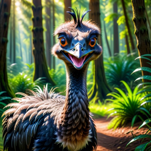 Imagem de um sorriso de uma emu na floresta