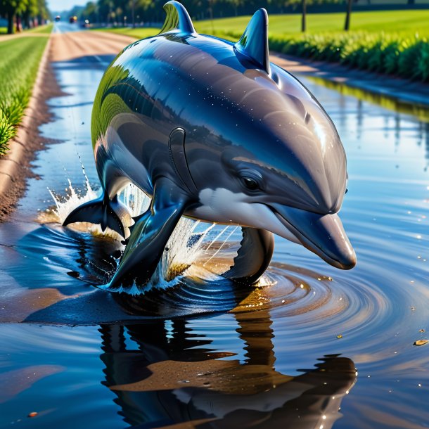 Pic of a dolphin in a jeans in the puddle