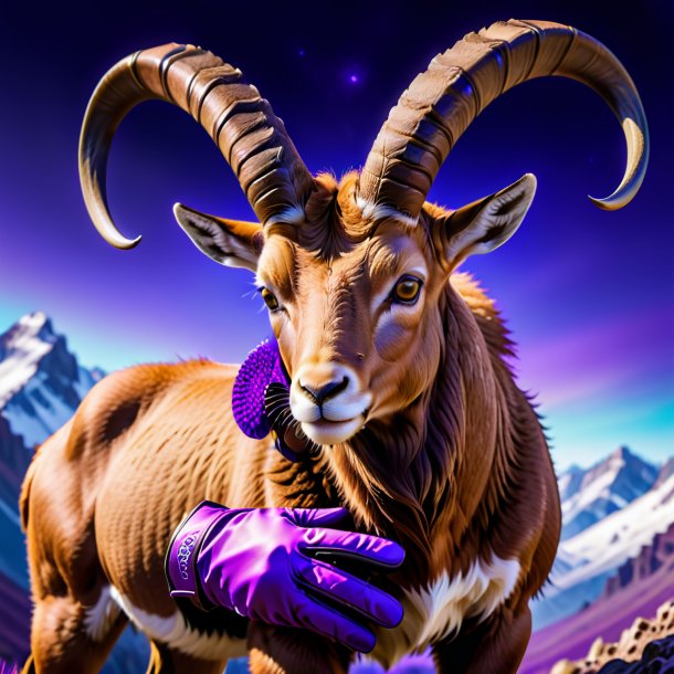 Image of a ibex in a purple gloves