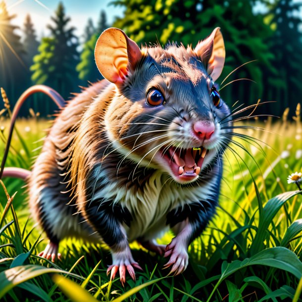 Photo of a angry of a rat in the meadow