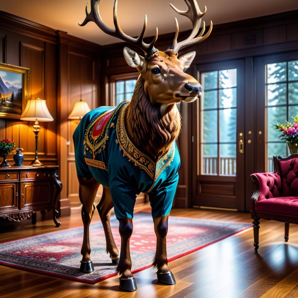 Picture of a elk in a trousers in the house