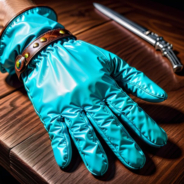 Drawing of a cyan gloves from wood