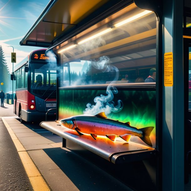 Image of a smoking of a salmon on the bus stop