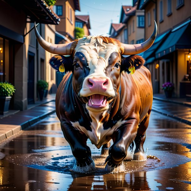 Foto de una sonrisa de un toro en el charco