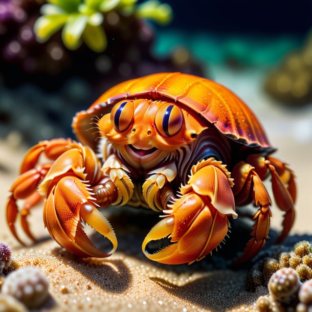 Pic d'un crabe ermite souriant orange