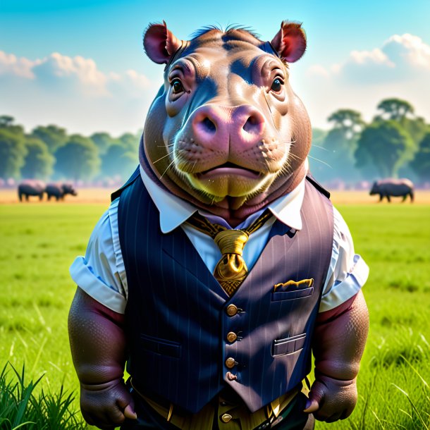 Picture of a hippopotamus in a vest on the field