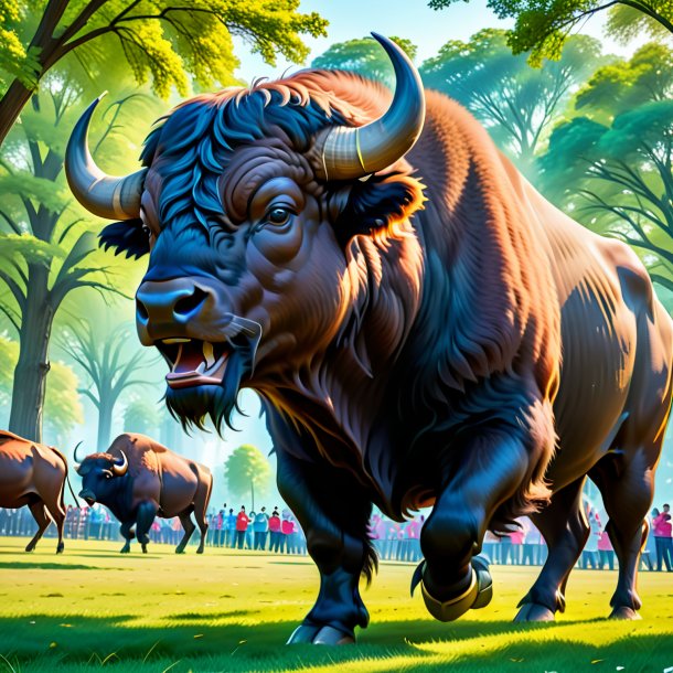 Pic of a dancing of a buffalo in the park