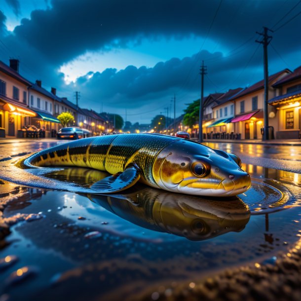 Picture of a sleeping of a eel in the puddle