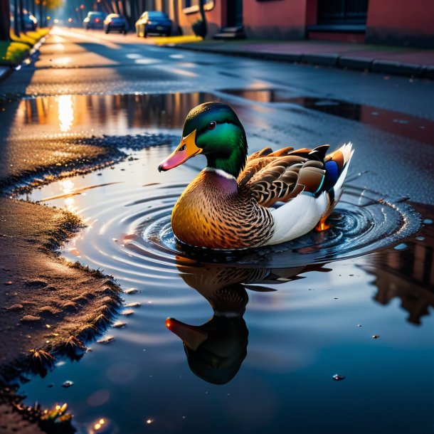 Pic of a smoking of a duck in the puddle