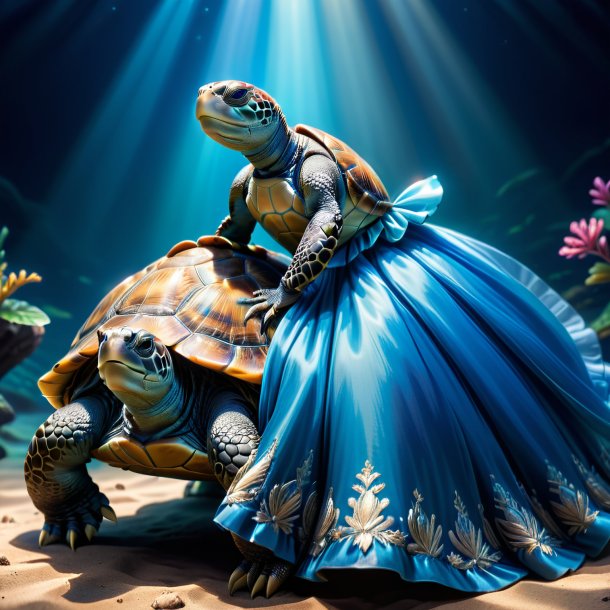 Photo of a turtle in a blue dress