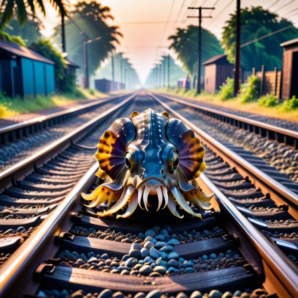 Photo of a playing of a cuttlefish on the railway tracks