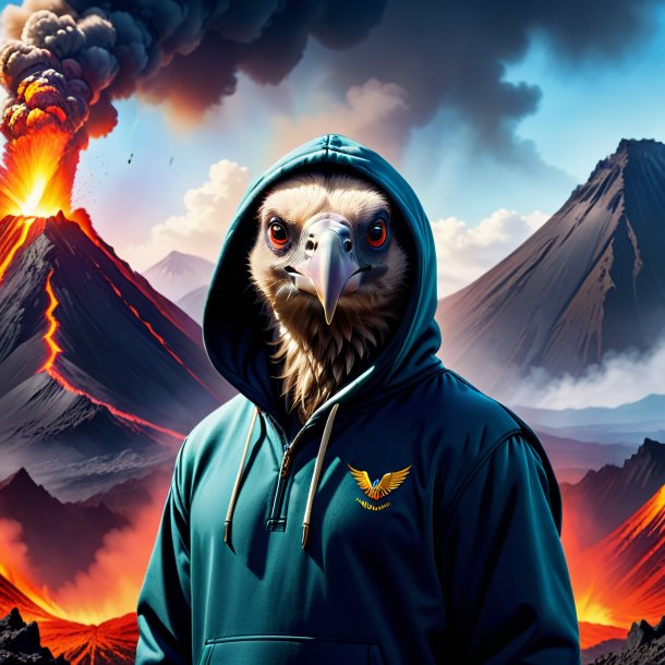 Image of a vulture in a hoodie in the volcano