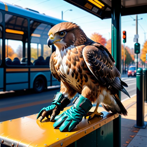 Drawing of a hawk in a gloves on the bus stop