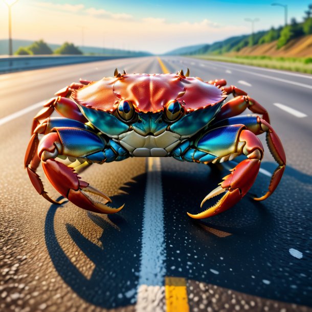 Picture of a crab in a shoes on the highway