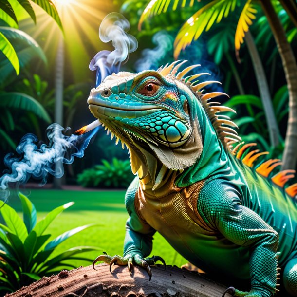 Foto de un fumar de una iguana en el parque