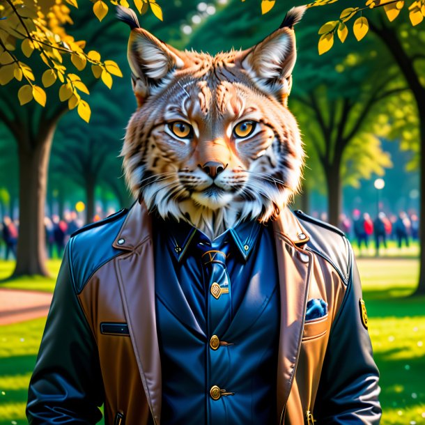 Image of a lynx in a jacket in the park