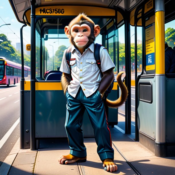 Ilustração de um macaco em uma calça no ponto de ônibus