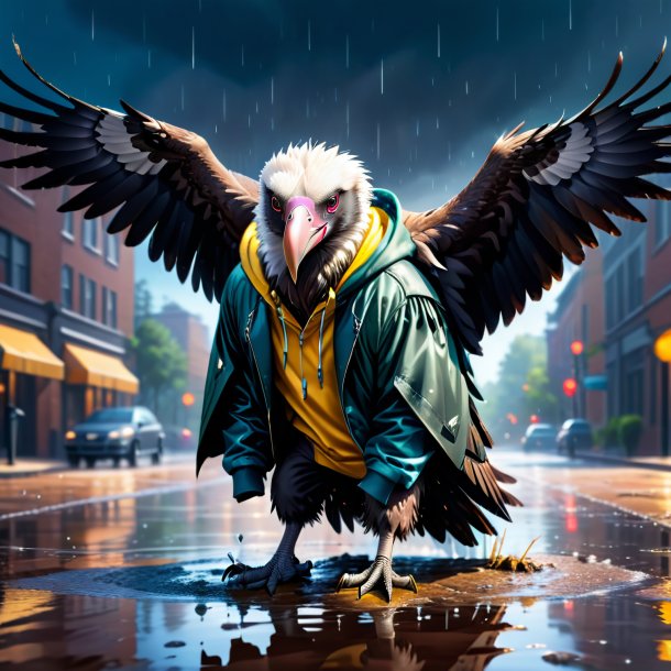 Illustration of a vulture in a hoodie in the puddle