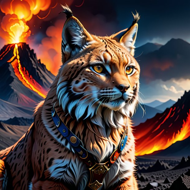 Drawing of a lynx in a belt in the volcano